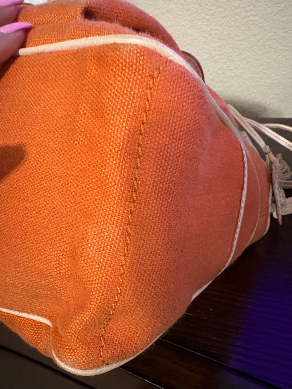 Celine Boogie Canvas Satchel - Orange & Cream Leather Trim with Tassels & Charm - Picture 11 of 16